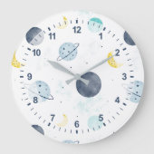 Waterverf Blue Space Planet Patroon Grote Klok (Voorkant)