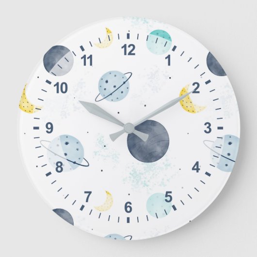 Waterverf Blue Space Planet Patroon Grote Klok (Voorkant)