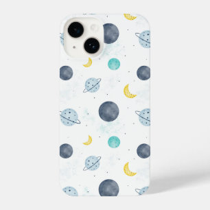 Waterverf Blue Space Planet Patroon iPhone 14 Hoesje