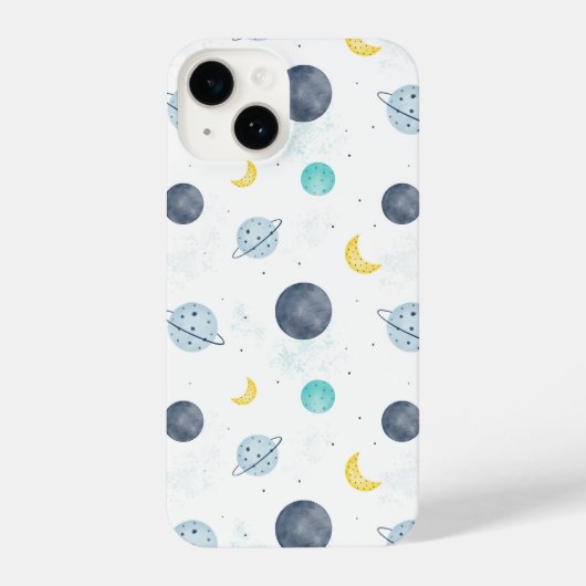 Waterverf Blue Space Planet Patroon iPhone Hoesje (Achterkant)