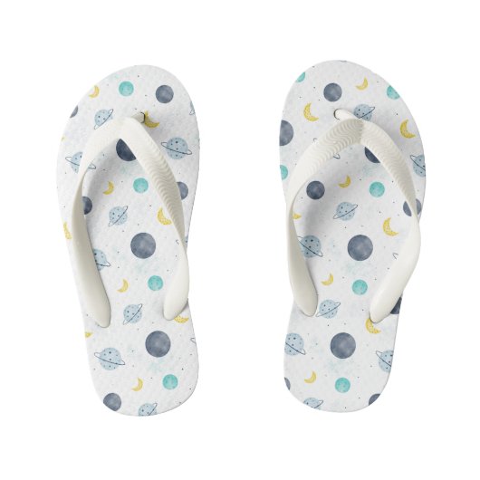Waterverf Blue Space Planet Patroon Kinder Teenslippers (Voetbed)