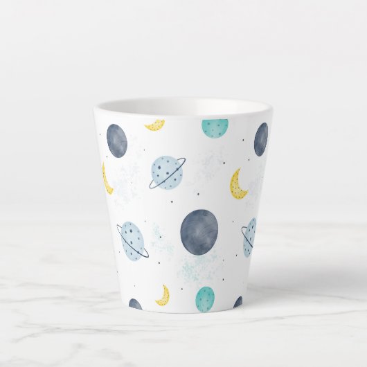 Waterverf Blue Space Planet Patroon Latte Mok (Voorkant)