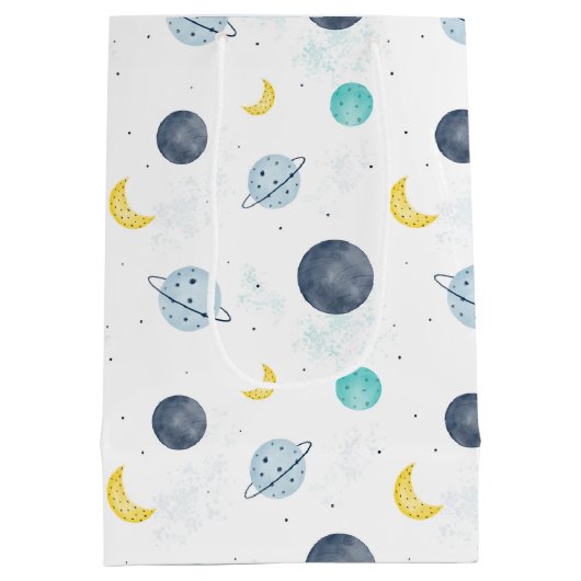 Waterverf Blue Space Planet Patroon Medium Cadeauzakje (Achterkant)