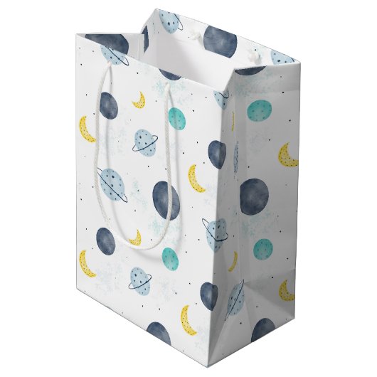 Waterverf Blue Space Planet Patroon Medium Cadeauzakje (Achterkant Gekanteld)
