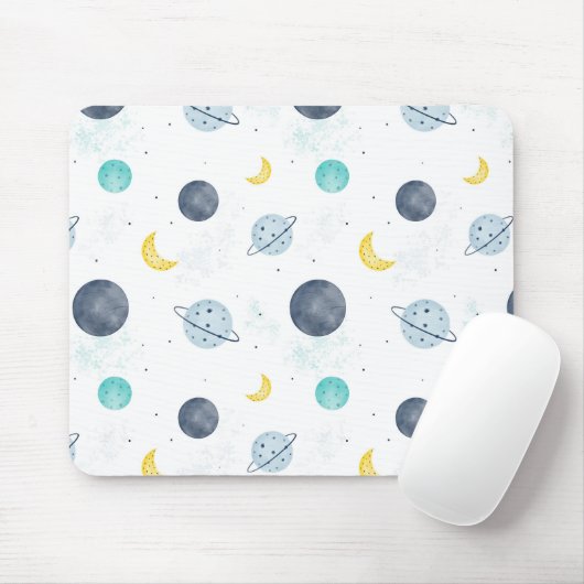Waterverf Blue Space Planet Patroon Muismat (Met muis)