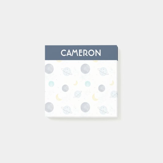 Waterverf Blue Space Planet Patroon Post-it® Notes (Voorkant)