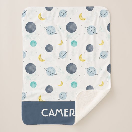 Waterverf Blue Space Planet Patroon Sherpa Deken (Voorkant)