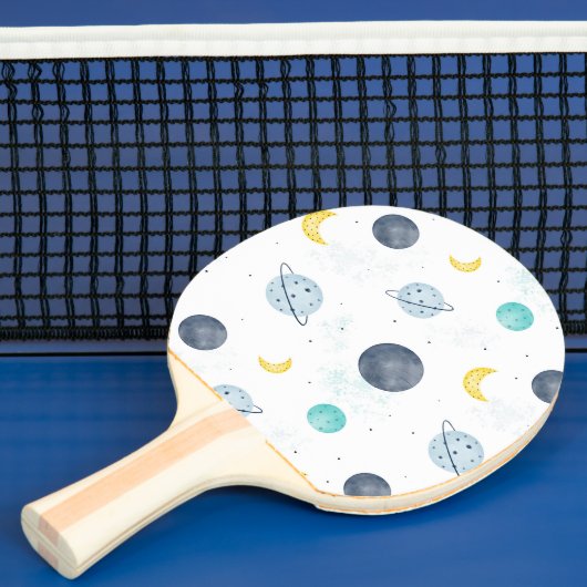 Waterverf Blue Space Planet Patroon Tafeltennisbatje (Insitu)
