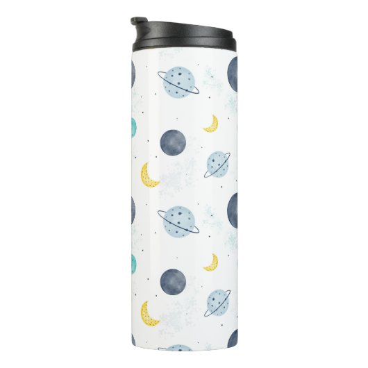 Waterverf Blue Space Planet Patroon Thermosbeker (Geroteerd rechts)