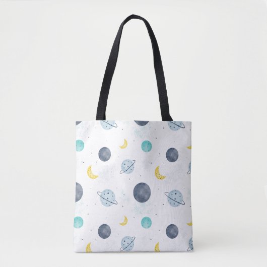 Waterverf Blue Space Planet Patroon Tote Bag (Voorkant)