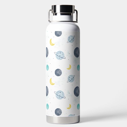 Waterverf Blue Space Planet Patroon Waterfles (Achterkant)