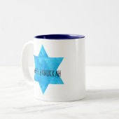 Waterverf Blue Star van David Happy Hanukkah Tweekleurige Koffiemok (Voorkant links)