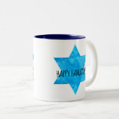 Waterverf Blue Star van David Happy Hanukkah Tweekleurige Koffiemok (Voorkant rechts)