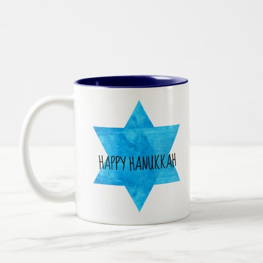Waterverf Blue Star van David Happy Hanukkah Tweekleurige Koffiemok (Links)