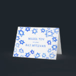Waterverf Blue Stars MAZEL TOV Bat Mitzvah Kaart<br><div class="desc">Perfecte leuke MAZEL TOV kaart te sturen voor een vleermuis mitswa, bar mitswa of andere joodse viering! Hand gemaakte waterverf kunst voor u op de voorkant en blanco binnen! VOLLEDIG ! Klik op "Personaliseren" hierboven om de tekst te bewerken. Klik op "bewerken met behulp van design tool" om de lettertypen,...</div>