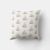 Waterverf Blue Stripe Sailboat Monogram Kussen (Achterkant)