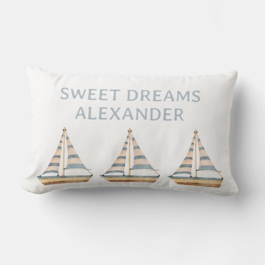 Waterverf Blue Stripe Sailboat Nursery Kussen (Voorkant)