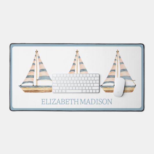 Waterverf Blue Stripe zeilboot Bureaumat (Keyboard & Muis)