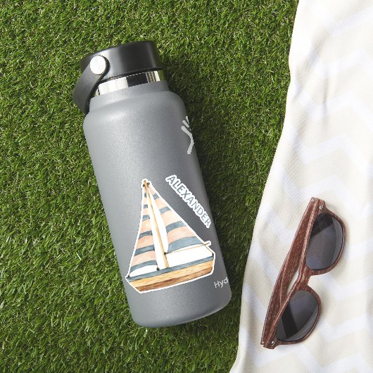 Waterverf Blue Stripe zeilboot gepersonaliseerd Sticker (HydroFlask Insitu)