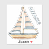 Waterverf Blue Stripe zeilboot gepersonaliseerd Sticker (Vel)