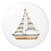 Waterverf Blue Stripe zeilboot Keramische Knop (Voorkant)