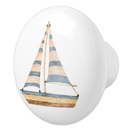 Waterverf Blue Stripe zeilboot Keramische Knop