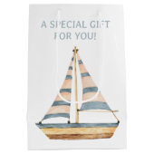 Waterverf Blue Stripe zeilboot Medium Cadeauzakje (Achterkant)