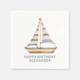Waterverf Blue Stripe zeilboot Servet