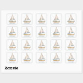 Waterverf Blue Stripe zeilboot Vierkante Sticker (Vel)