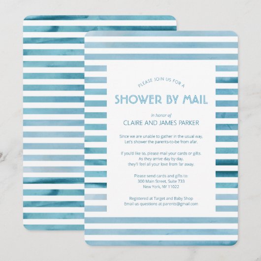 Waterverf Blue Stripes Baby shower by Mail Kaart (Voorkant / Achterkant)