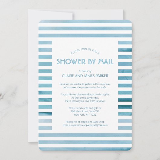 Waterverf Blue Stripes Baby shower by Mail Kaart (Voorkant)