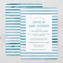 Waterverf Blue Stripes Drive by Baby shower Kaart