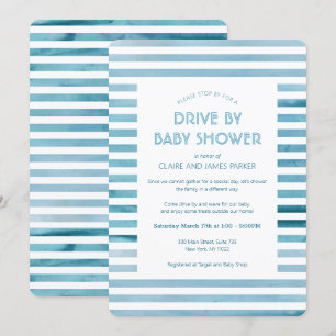 Waterverf Blue Stripes Drive by Baby shower Kaart
