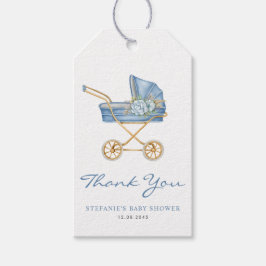 Waterverf Blue Stroller Baby shower Dank u Cadeaulabel