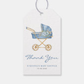 Waterverf Blue Stroller Baby shower Dank u Cadeaulabel (Achterkant)