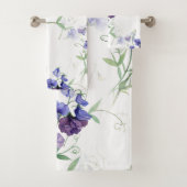 Waterverf Blue Sweet Peas Garden Flower Pattern Bad Handdoek (Insitu)