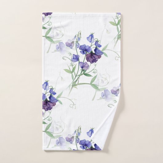 Waterverf Blue Sweet Peas Garden Flower Pattern Bad Handdoek (Handdoek)