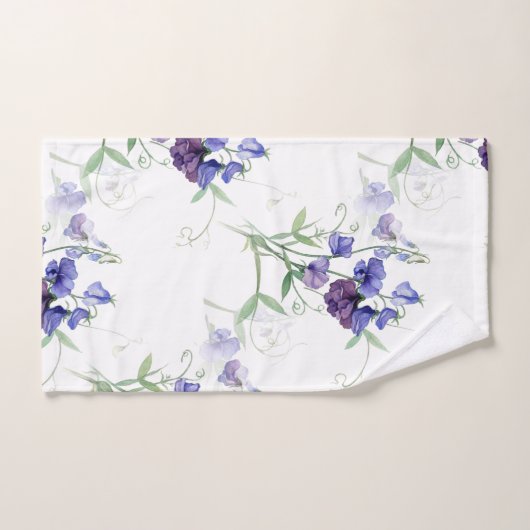 Waterverf Blue Sweet Peas Garden Flower Pattern Bad Handdoek (Handdoek)