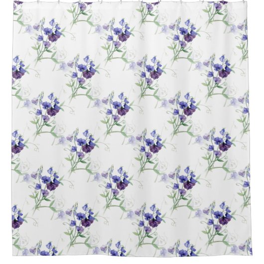 Waterverf Blue Sweet Peas Garden Flower Pattern Douchegordijn (Voorkant)