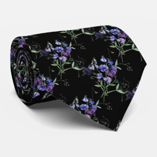 Waterverf Blue Sweet Peas Garden Flower Pattern Stropdas