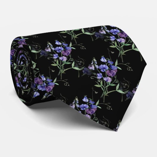 Waterverf Blue Sweet Peas Garden Flower Pattern Stropdas (Opgerold)