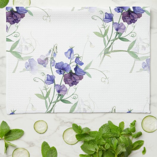 Waterverf Blue Sweet Peas Garden Flower Pattern Theedoek (Gevouwen)