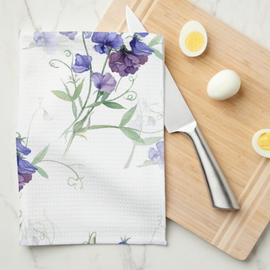 Waterverf Blue Sweet Peas Garden Flower Pattern Theedoek (Quarter Fold)