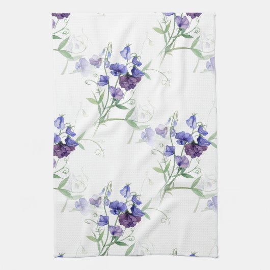 Waterverf Blue Sweet Peas Garden Flower Pattern Theedoek (Verticaal)