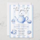 Waterverf Blue Tea Party Baby Baby shower Kaart (Voorkant)