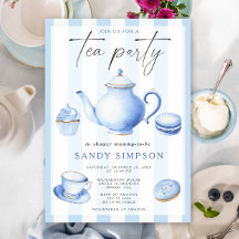 Waterverf Blue Tea Party Baby Baby shower