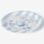 Waterverf Blue Tea Party Baby shower Papieren Bordje (Gekanteld)