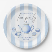 Waterverf Blue Tea Party Baby shower Papieren Bordje (Voorkant)