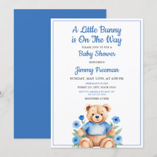 Waterverf Blue Teddy Bear Boy Floral Baby shower Kaart