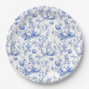 Waterverf Blue Toile de Jouy Paashaas Papieren Bordje